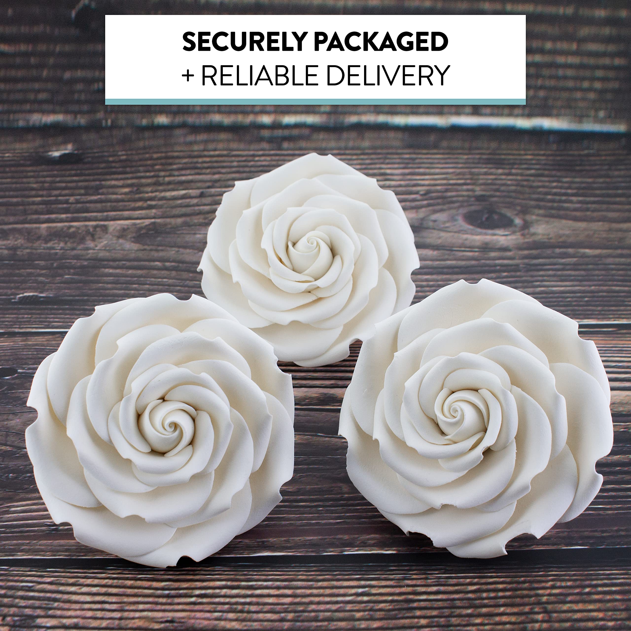 Rebecca Roses, Gum Paste Flowers for Cakes, by Global Sugar Art, White, Large