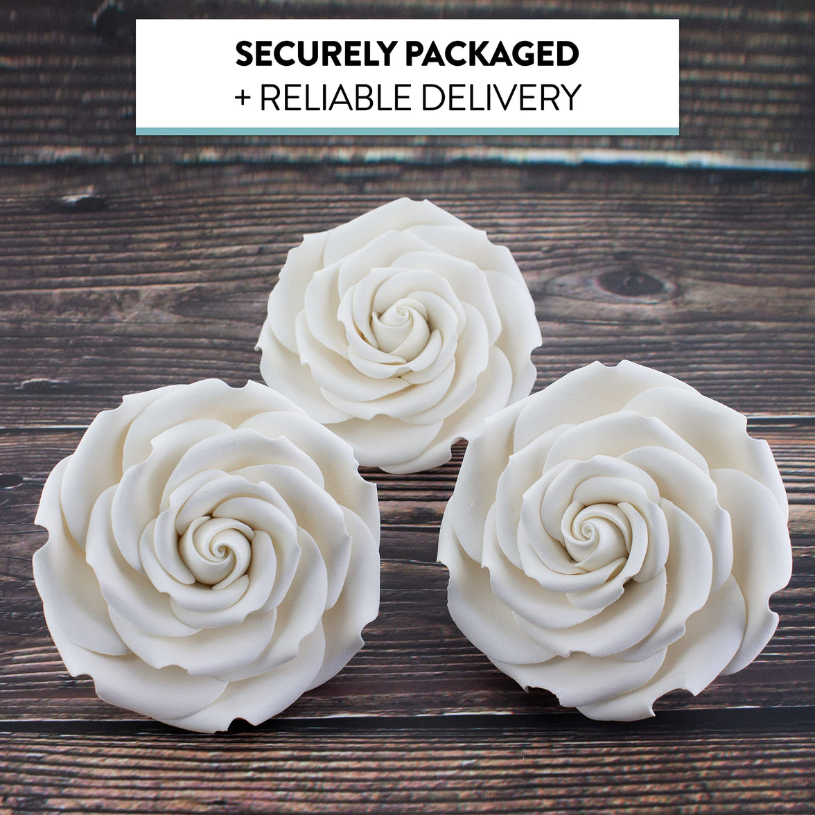 Rebecca Roses, Gum Paste Flowers for Cakes, by Global Sugar Art, White, Large
