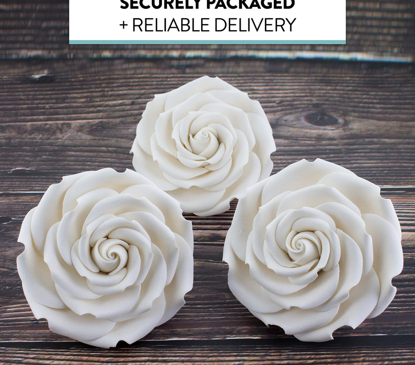 Rebecca Roses, Gum Paste Flowers for Cakes, by Global Sugar Art, White, Large