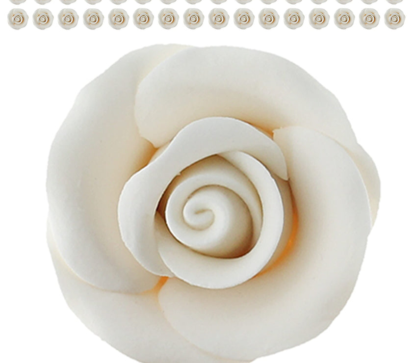 Deluxe White Roses for Cake Decorating, Premium Unwired Sugar Flowers by Global Sugar Art, White, Small