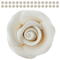 Deluxe White Roses for Cake Decorating, Premium Unwired Sugar Flowers by Global Sugar Art, White, Small