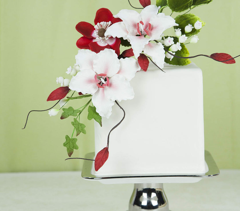 Lily of the Valley Sugar Cake Flower Spray with Leaves, by Global Sugar Art, White