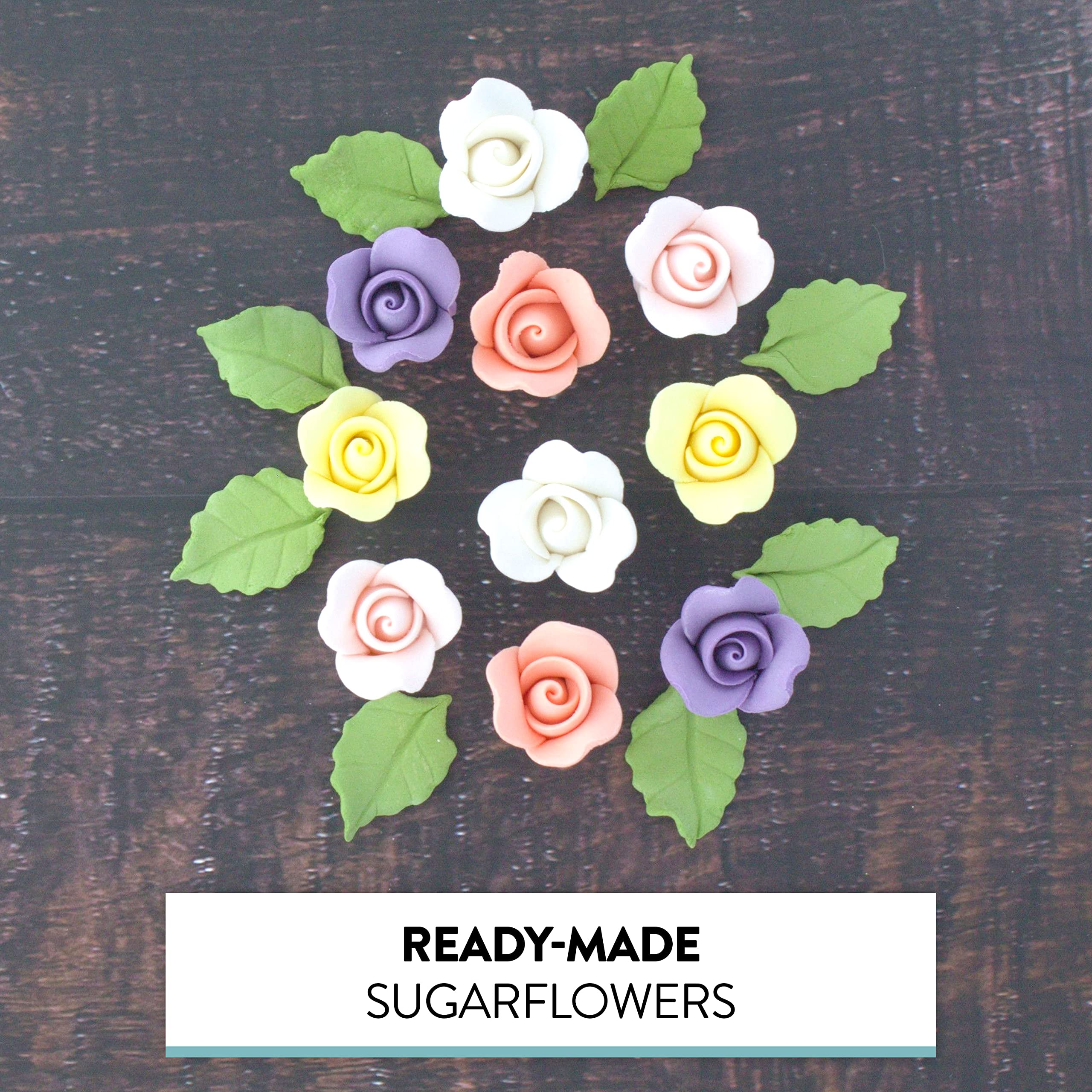 Roses & Leaves Gum Paste Cake Flowers 30 Count Sugar Flowers by Global Sugar Art