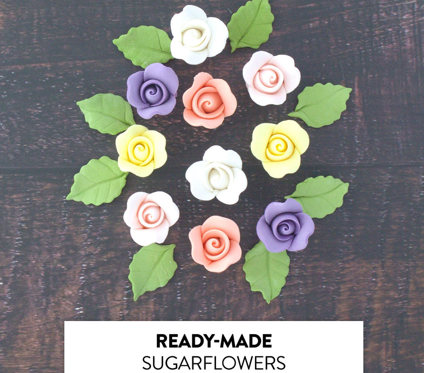 Roses & Leaves Gum Paste Cake Flowers 30 Count Sugar Flowers by Global Sugar Art