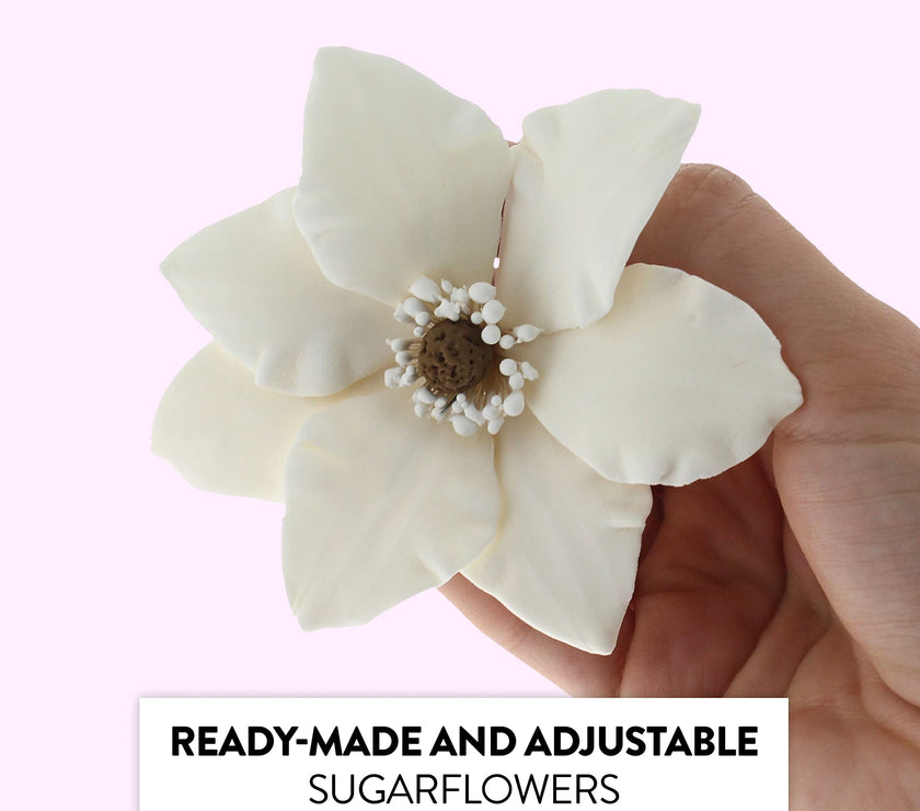 Clematis Gum Paste Sugar Cake Flowers by Global Sugar Art, White, 3 Count