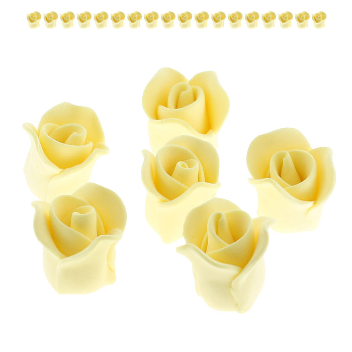 Tiny Rose Sugar Flowers, Edible Cupcake Toppers, Extra Small, by Global Sugar Art, Yellow