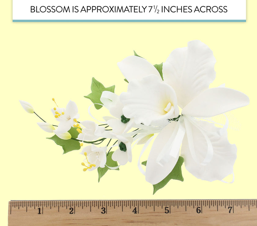 Orchid Sugar Cake Flower Sprays, White Cattleya Orchid Spray, by Global Sugar Art