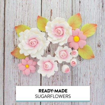 Ruffled Rose & Blossom Kit, White and Pink, 15-Piece Set