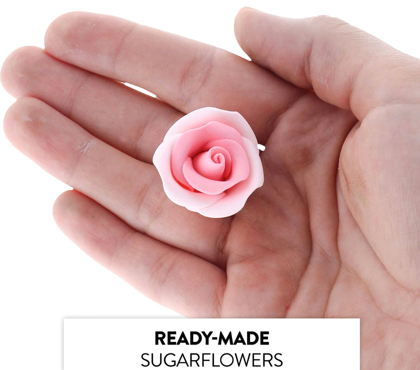 Shrub Rose Sugar Flowers for Cakes, by Global Sugar Art, Small, Pink