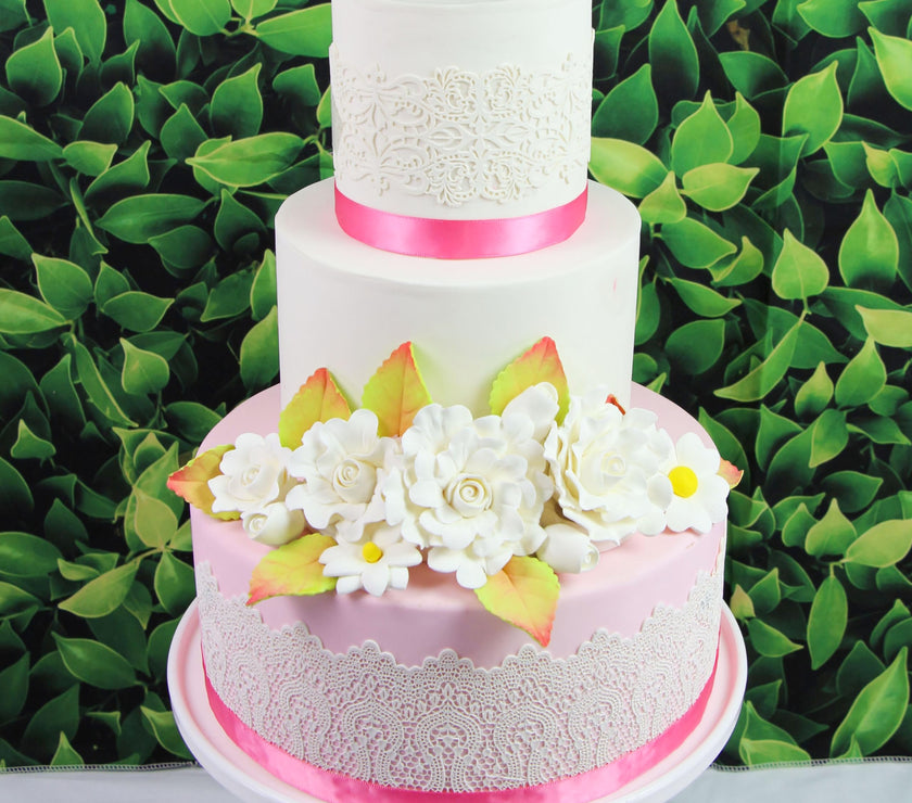 Ruffled Rose and Blossom Set, Sugar Flowers for Cakes, by Global Sugar Art, White
