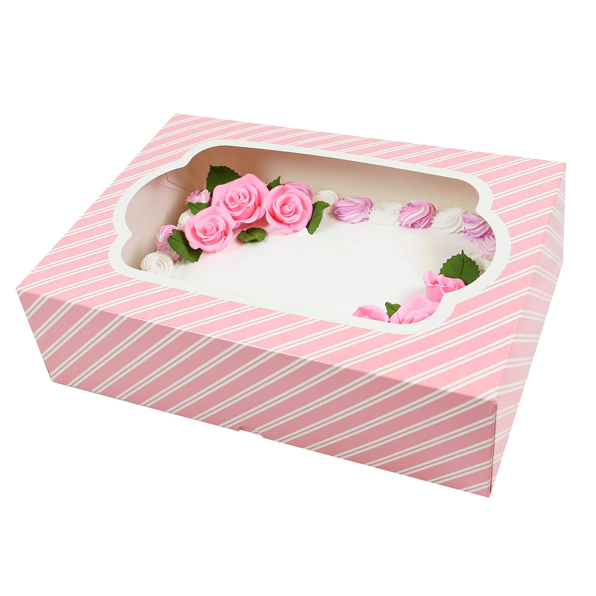 Global Sugar Art Quarter Sheet Cake Box with Window, Auto Popup, 14 x 10 x 4 Inches