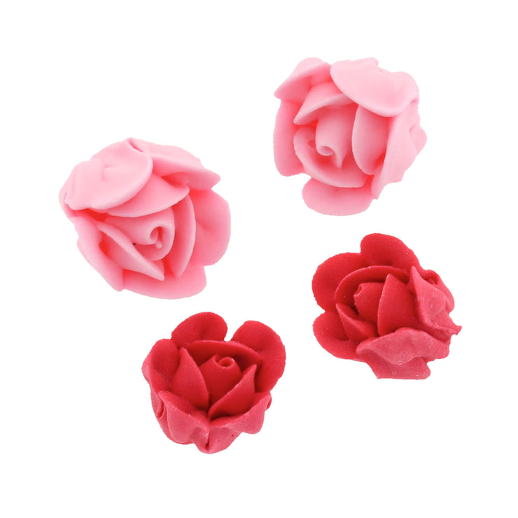 Edible Royal Icing Roses, Two Dozen Roses for Cupcake Decorating, by Global Sugar Art, Pink and Red Rose Set
