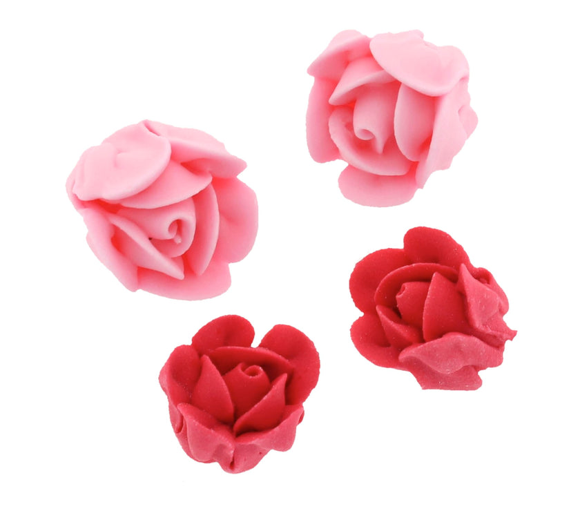 Edible Royal Icing Roses, Two Dozen Roses for Cupcake Decorating, by Global Sugar Art, Pink and Red Rose Set