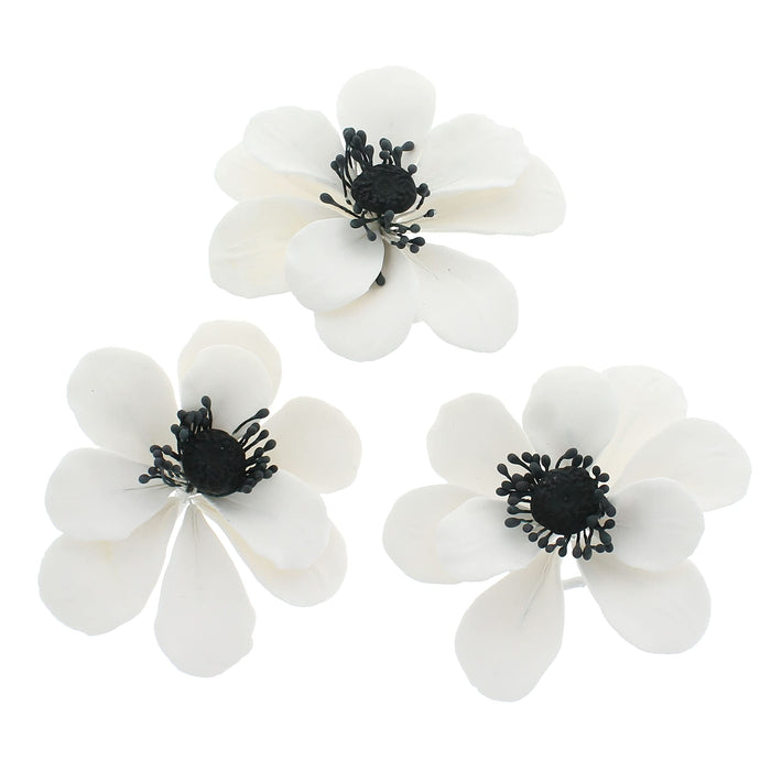 Global Sugar Art Sugar White and Black Anemone by Chef Alan Tetreault, 3 Count