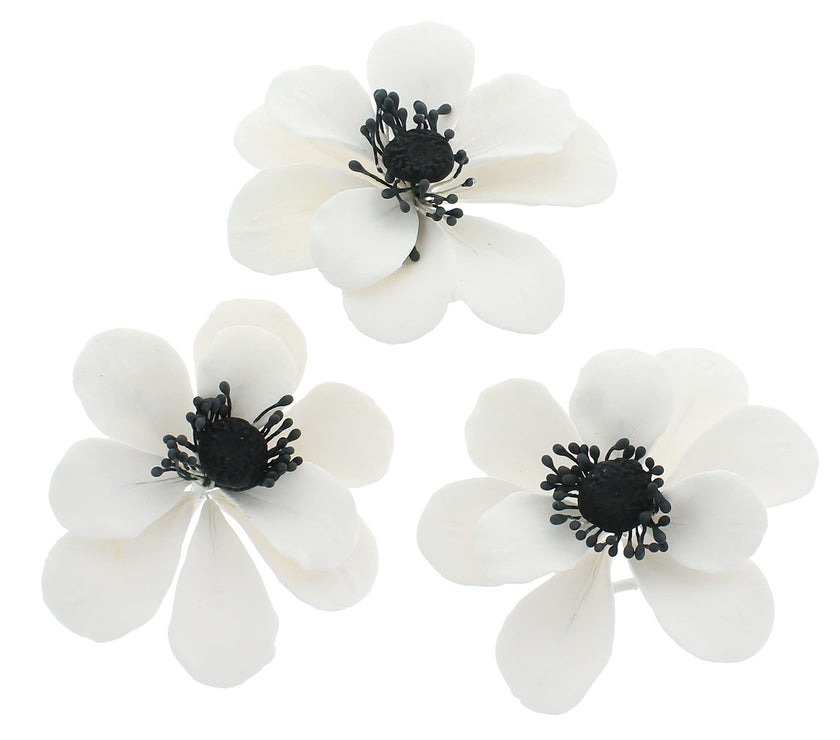 Global Sugar Art Sugar White and Black Anemone by Chef Alan Tetreault, 3 Count