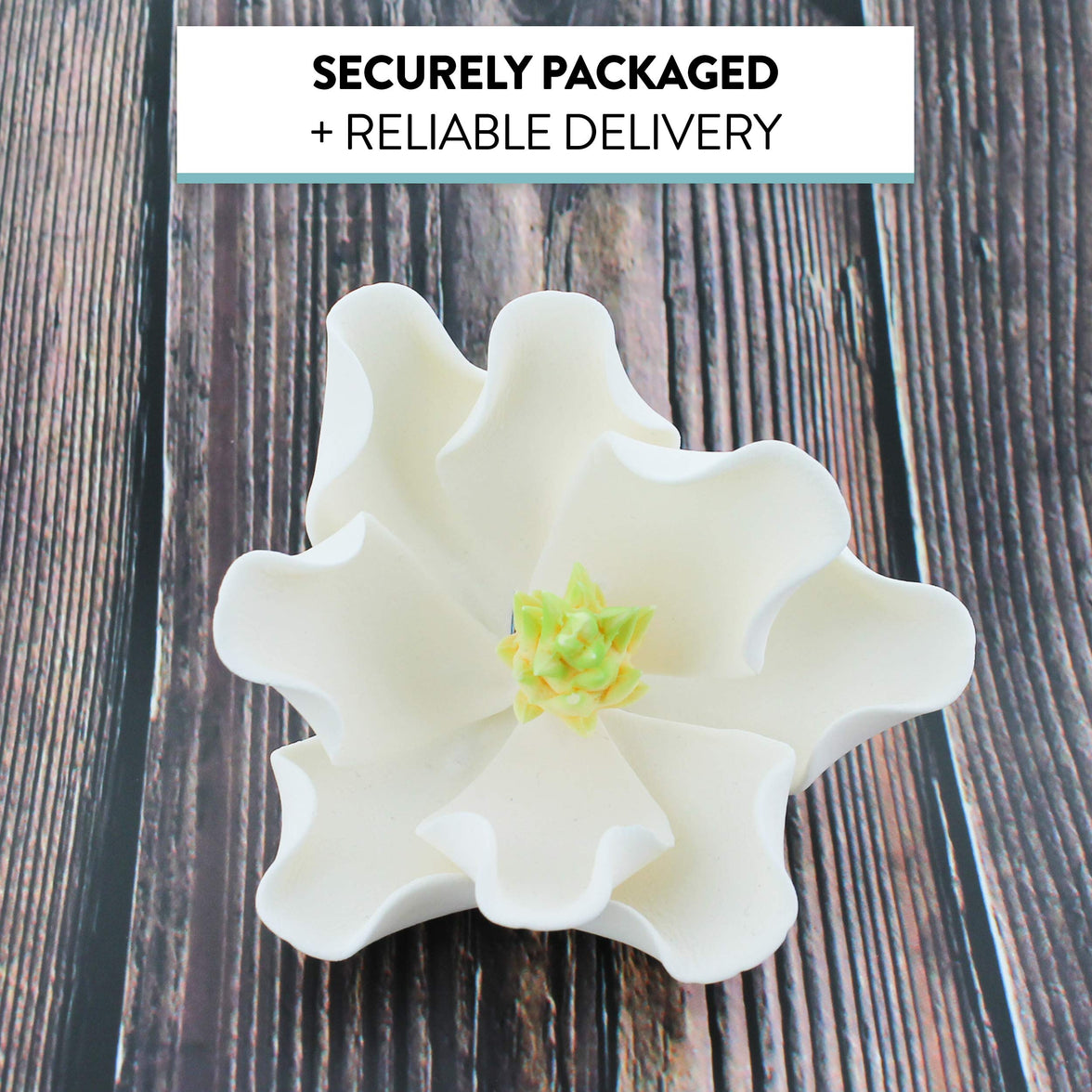 Magnolia Blossom Sugar Cake Flowers by Global Sugar Art, White, Large, 3 Count