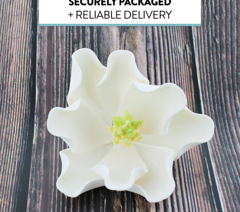 Magnolia Blossom Sugar Cake Flowers by Global Sugar Art, White, Large, 3 Count