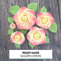 Exquisite Rose & Leaf Kit, Sugar Cake Flowers by Global Sugar Art, Yellow and Pink Roses with Leaves, 15-Piece Set