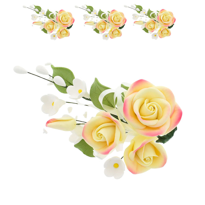 Petite Rose Spray, Sugar Flower Spray for Cakes, by Global Sugar Art, Yellow 3 Count