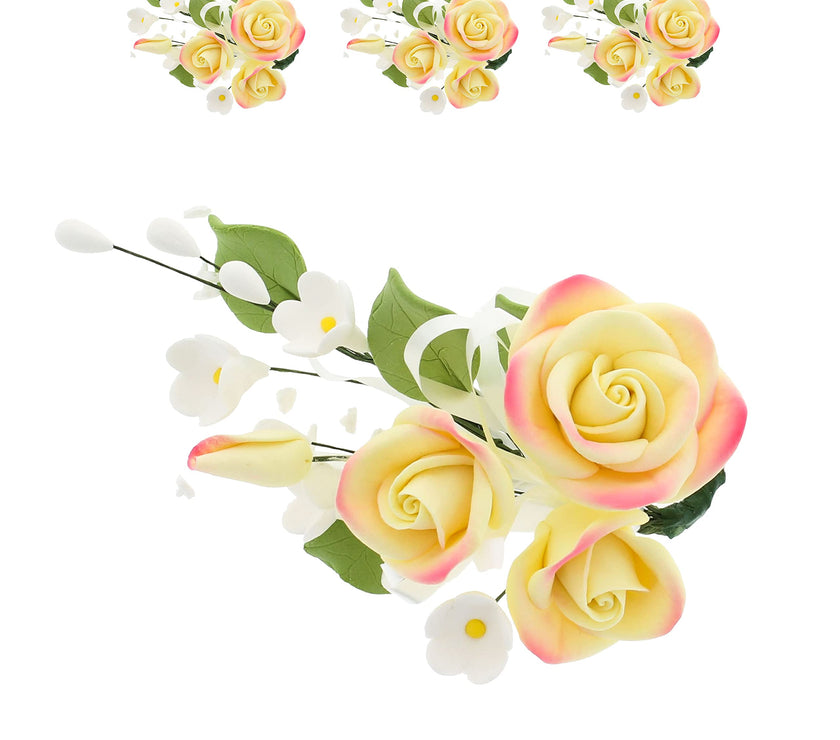 Petite Rose Spray, Sugar Flower Spray for Cakes, by Global Sugar Art, Yellow 3 Count