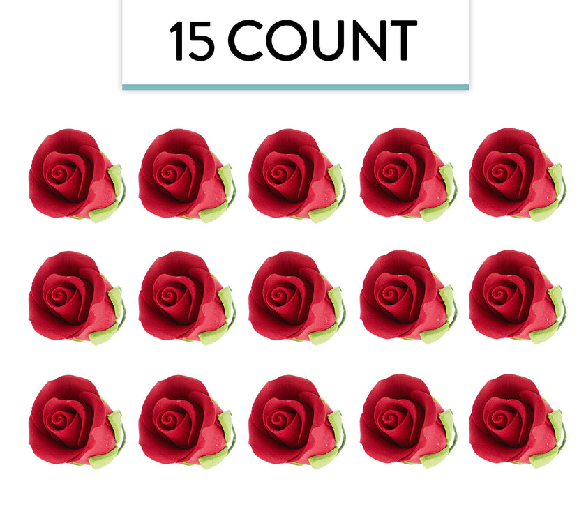Classic Tea Rose Sugar Cake Flowers, by Global Sugar Art, Wired, Red with Green Calyx, Small