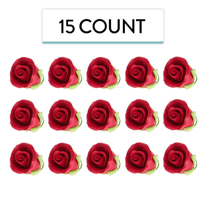 Classic Tea Rose Sugar Cake Flowers, by Global Sugar Art, Wired, Red with Green Calyx, Small