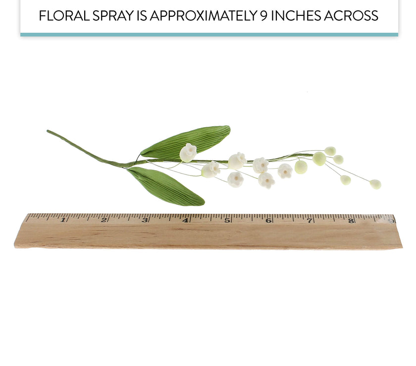 Lily of the Valley Sugar Cake Flower Spray with Leaves, by Global Sugar Art, White