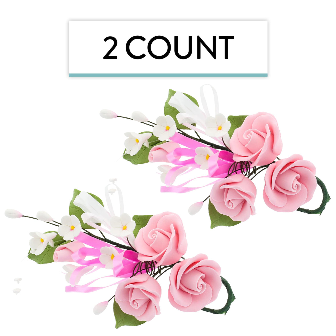 Petite Rose Spray, Sugar Flower Spray for Cakes, by Global Sugar Art, Pink 2 Count