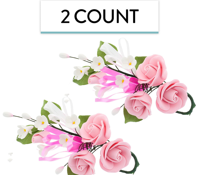 Petite Rose Spray, Sugar Flower Spray for Cakes, by Global Sugar Art, Pink 2 Count