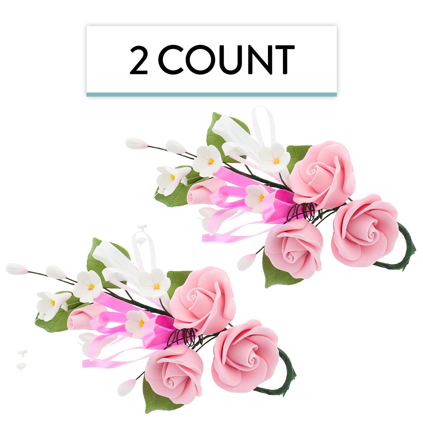 Pink Petite Rose Spray with Ribbon, 2 Count