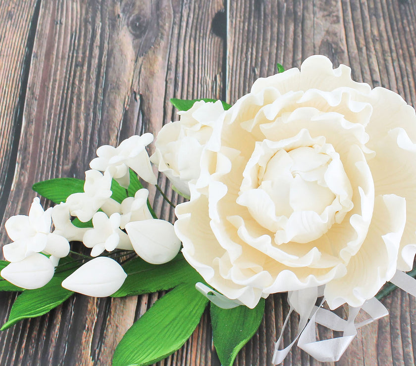 Premium Peony Sprays for Cake Decorating by Global Sugar Art, White Closed