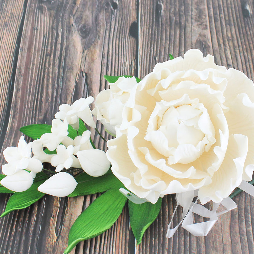 Premium Peony Sprays for Cake Decorating by Global Sugar Art, White Closed