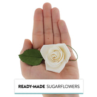 Peace Rose Sugar Flowers with Leaves, Cake Decorating Kit, by Global Sugar Art, Medium, White