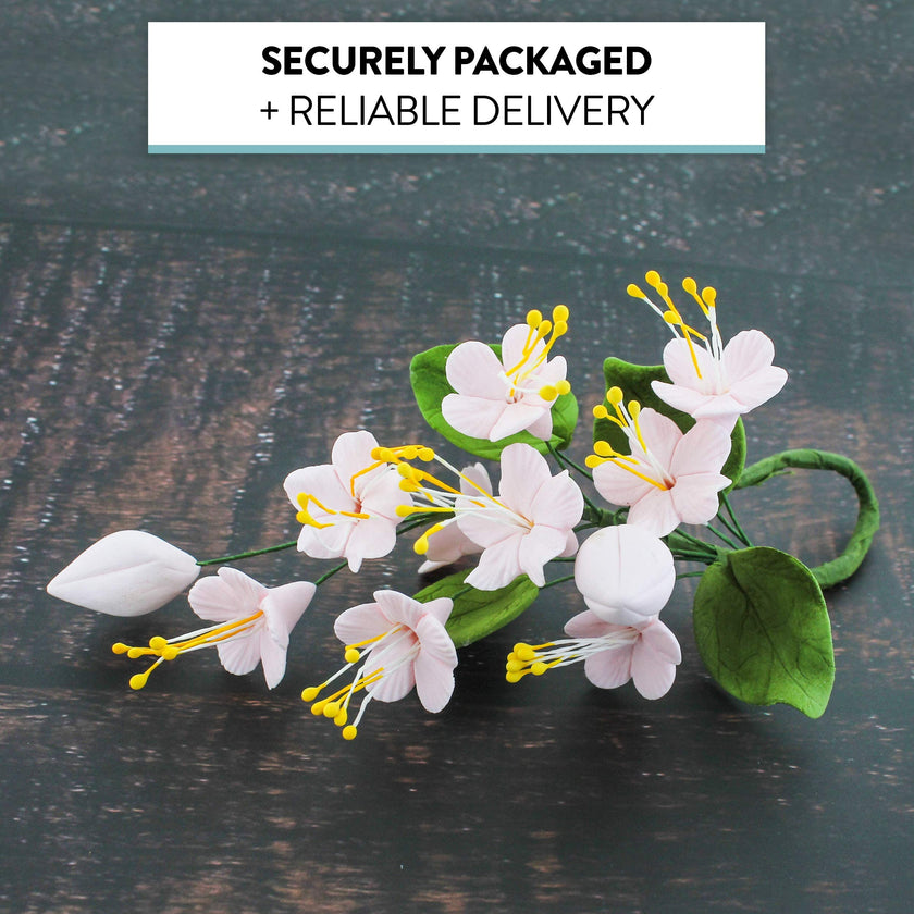 Cherry Blossom Sugar Cake Flower Spray, by Global Sugar Art, Pink, 1 Count