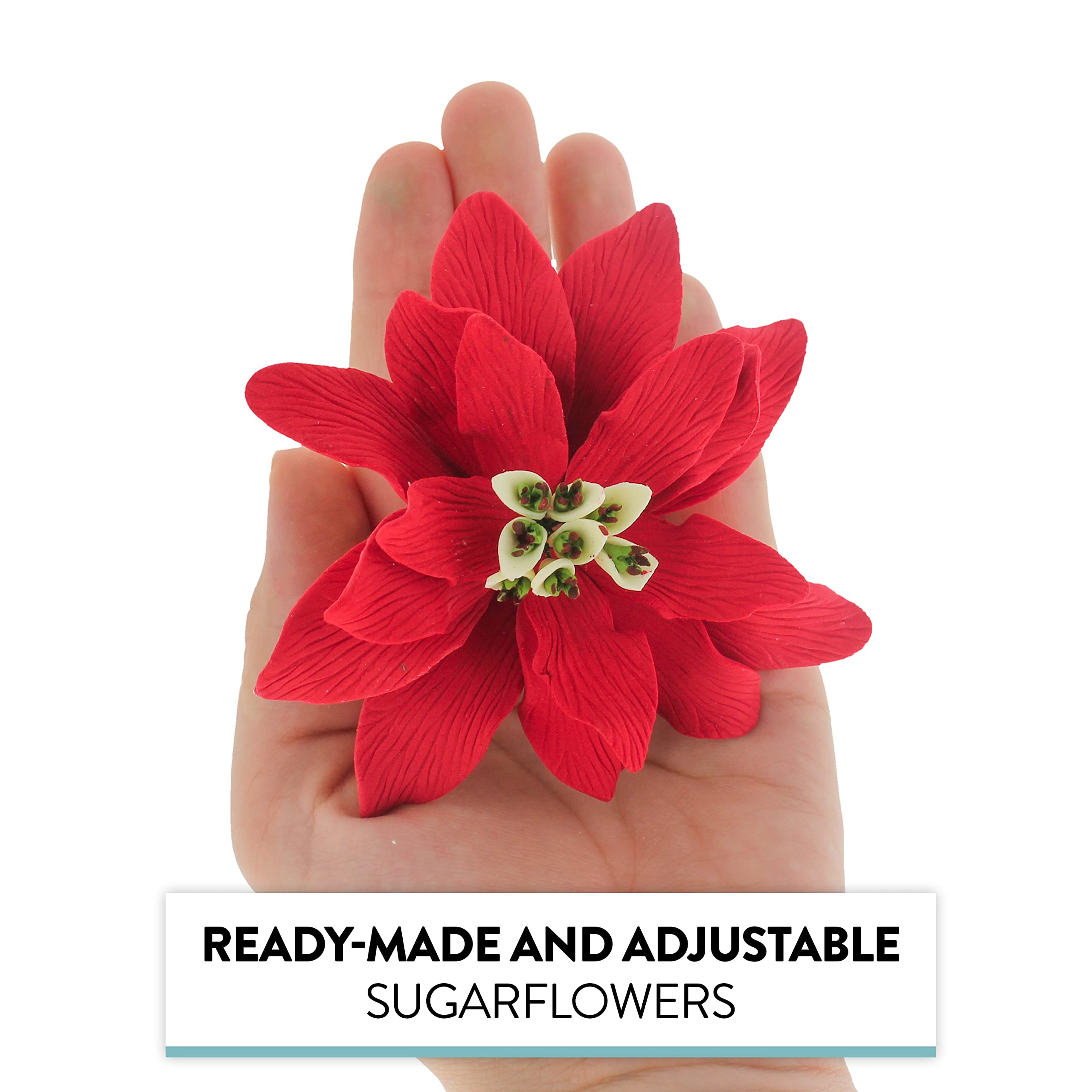 Christmas Poinsettia Sugar Flowers for Cakes, by Global Sugar Art, Large Poinsettia