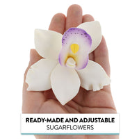 Orchid Sugar Cake Flowers, Pearly Orchids, by Global Sugar Art, Large, White with Purple, 4 Count