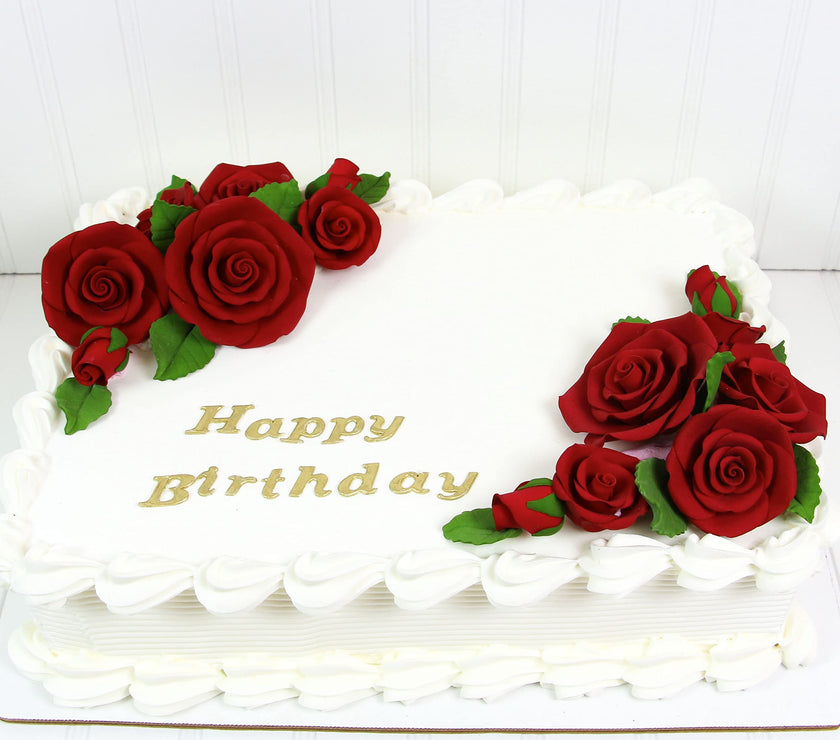 Exquisite Rose & Leaf Kit, Sugar Cake Flowers by Global Sugar Art, Red Roses with Leaves, 65-Piece Set