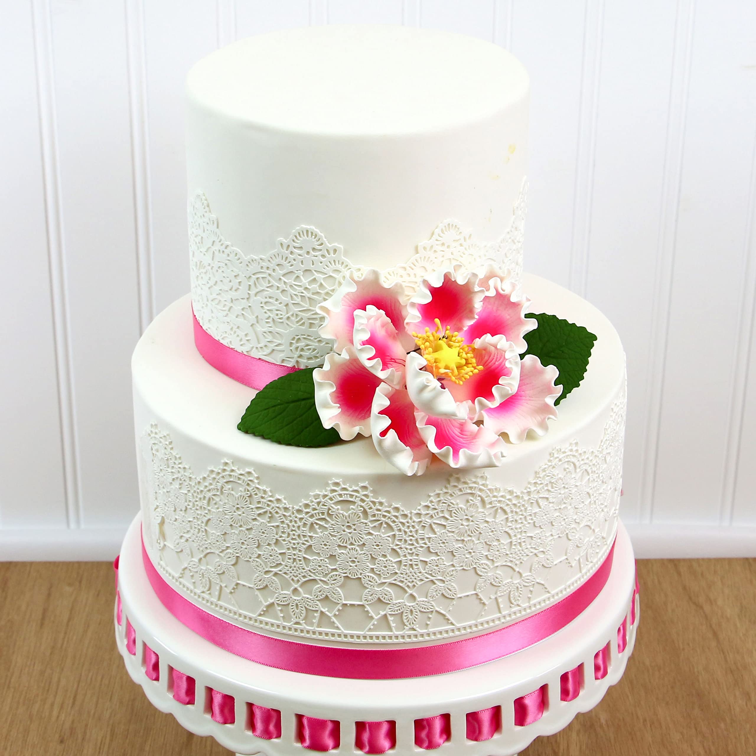 Deluxe Peony Decoration for Cakes, by Global Sugar Art, Pink with White