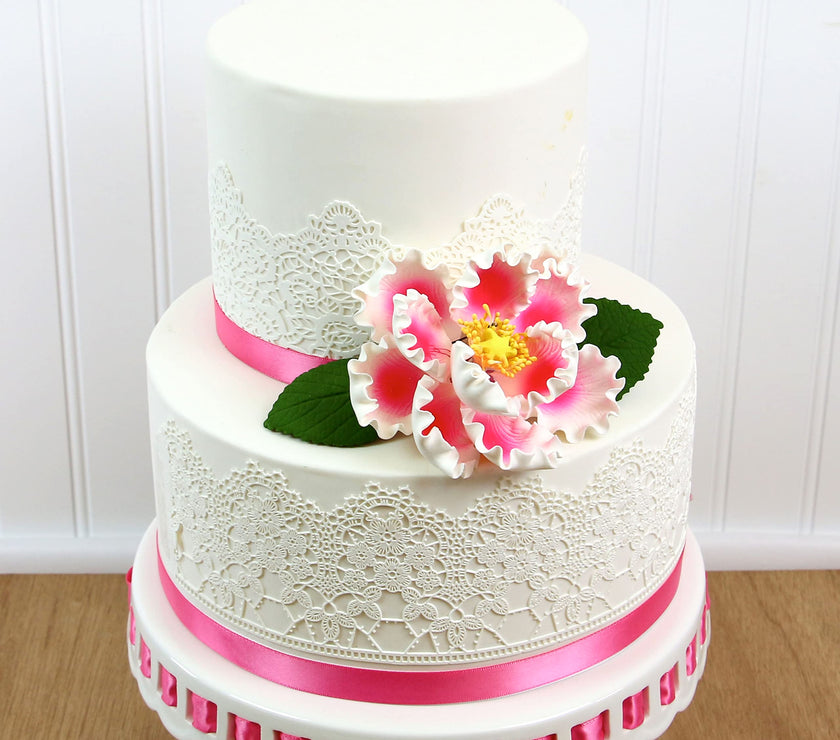 Deluxe Peony Decoration for Cakes, by Global Sugar Art, Pink with White