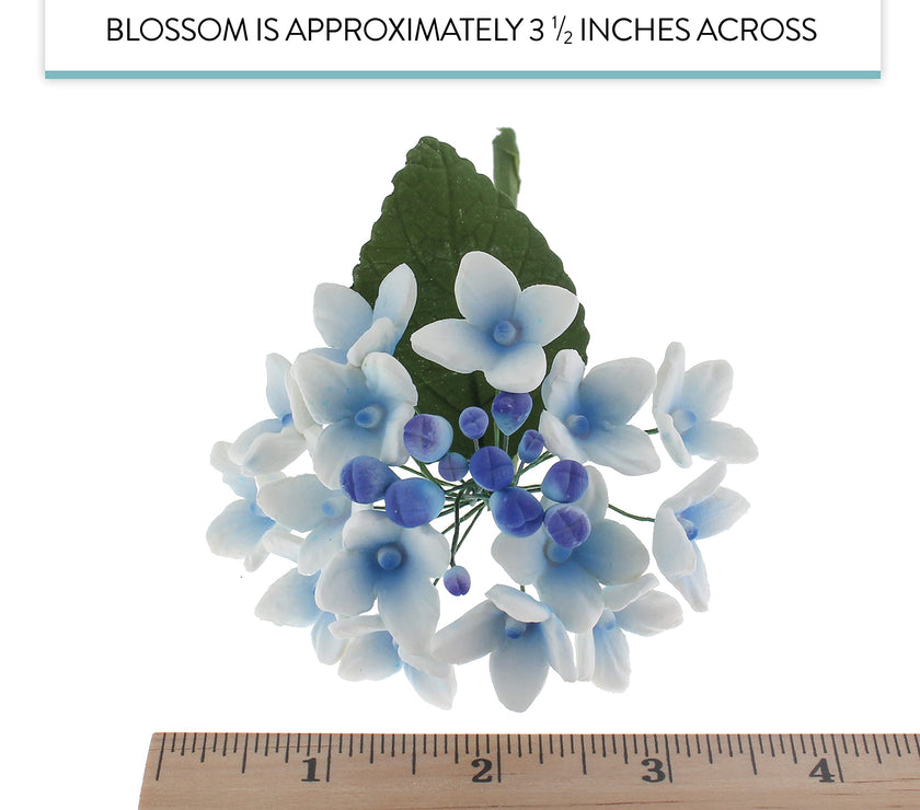 Hydrangea Blossoms Sprays, Sugar Cake Flowers by Global Sugar Art, 4 Count, Blue
