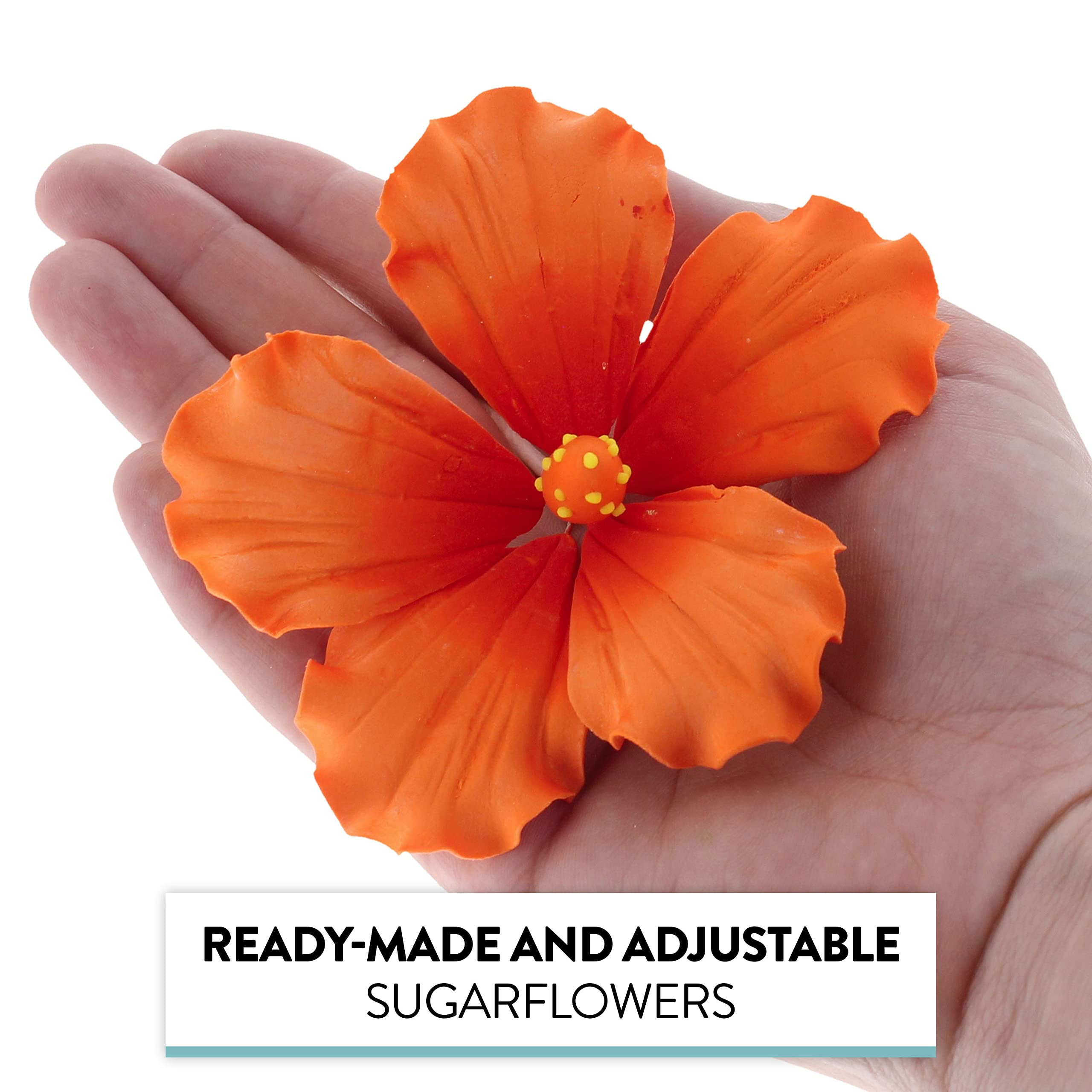 Hibiscus Sugar Cake Flowers, Orange Tropical Sugar Flowers, by Global Sugar Art