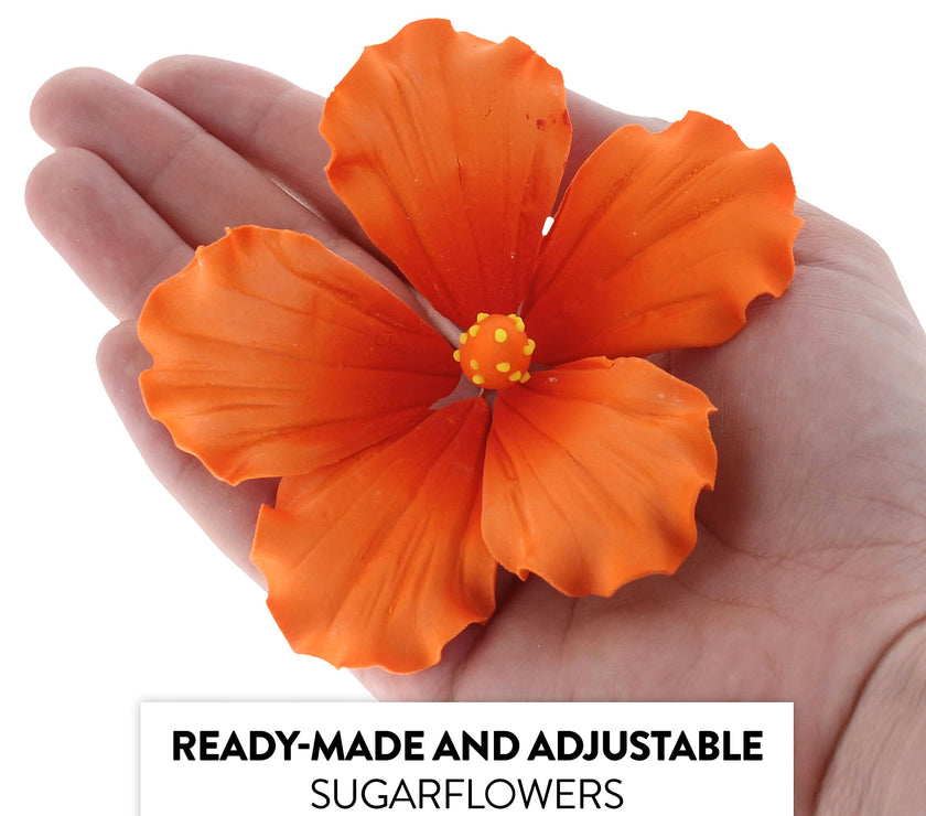 Hibiscus Sugar Cake Flowers, Orange Tropical Sugar Flowers, by Global Sugar Art