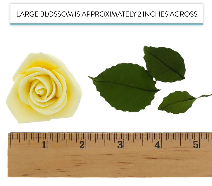 Peace Rose Sugar Flowers with Leaves, Cake Decorating Kit, by Global Sugar Art, Medium, Yellow