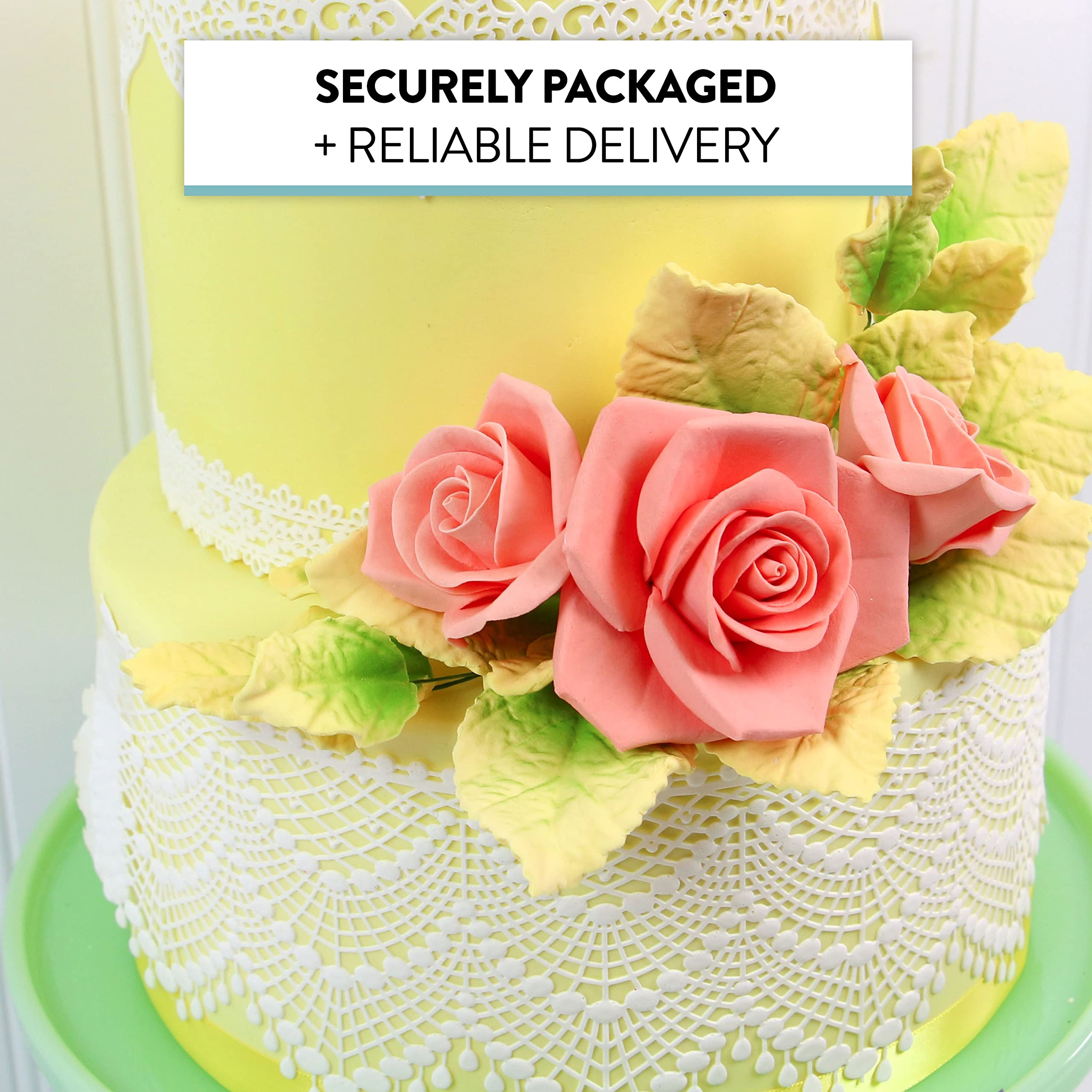 Pale Yellow and Green Rose Leaf Spray, Cake Decoration by Global Sugar Art, 3 Count