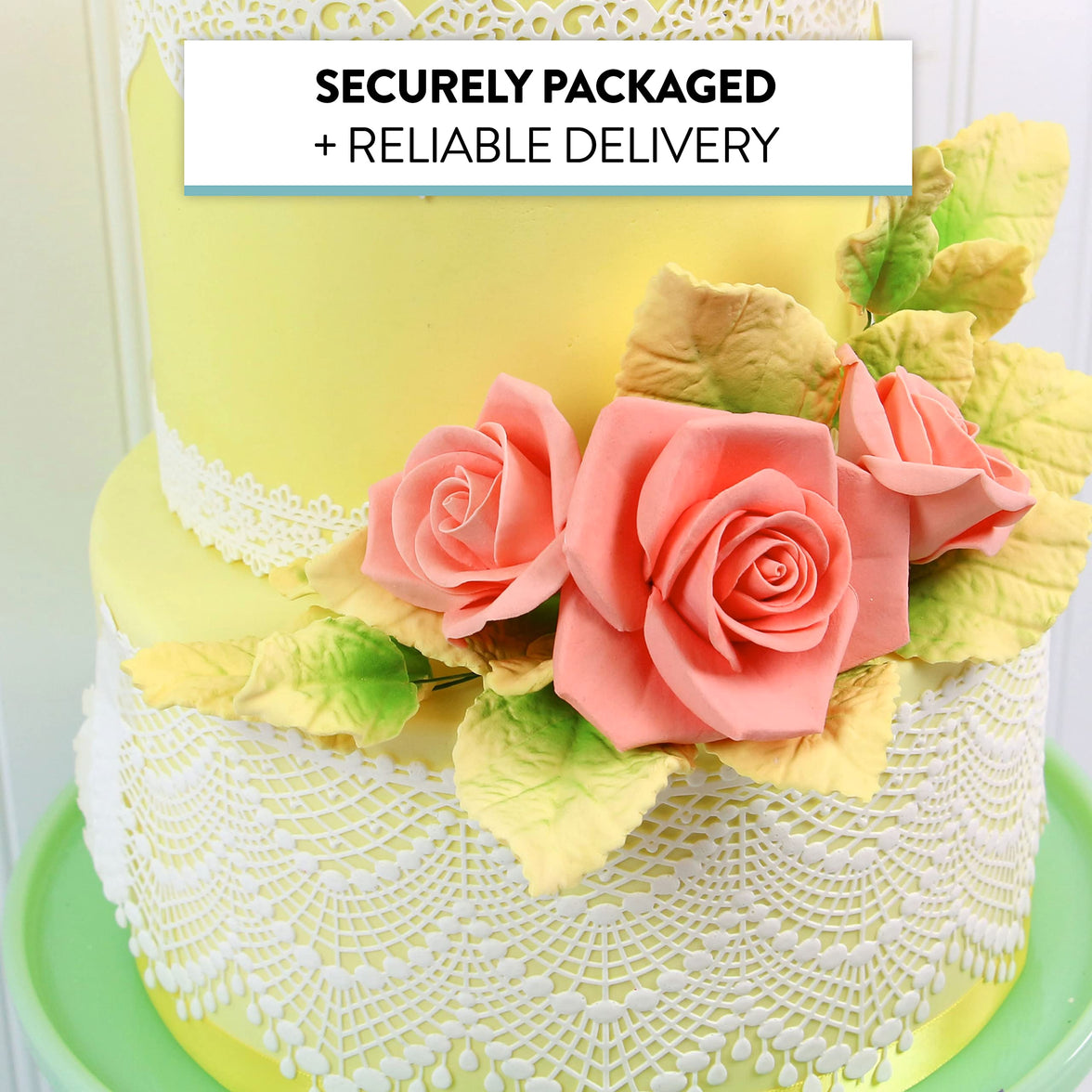 Pale Yellow and Green Rose Leaf Spray, Cake Decoration by Global Sugar Art, 3 Count