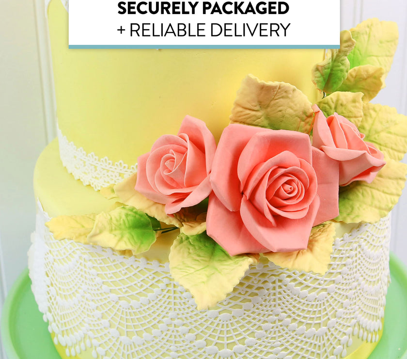Pale Yellow and Green Rose Leaf Spray, Cake Decoration by Global Sugar Art, 3 Count