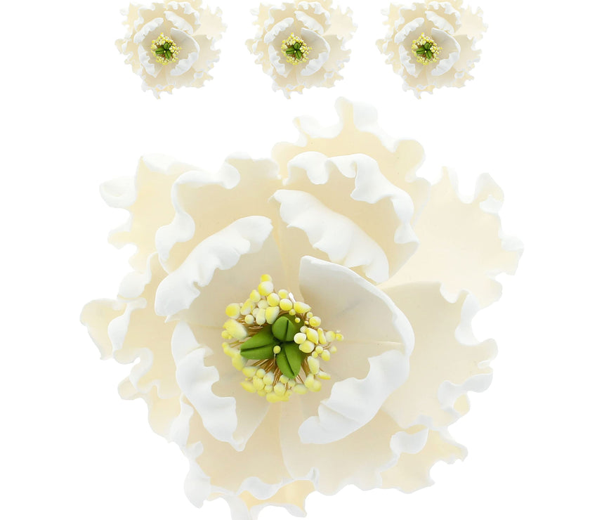 Peony Sugar Flower Decoration for Cakes, by Global Sugar Art, White Bloom
