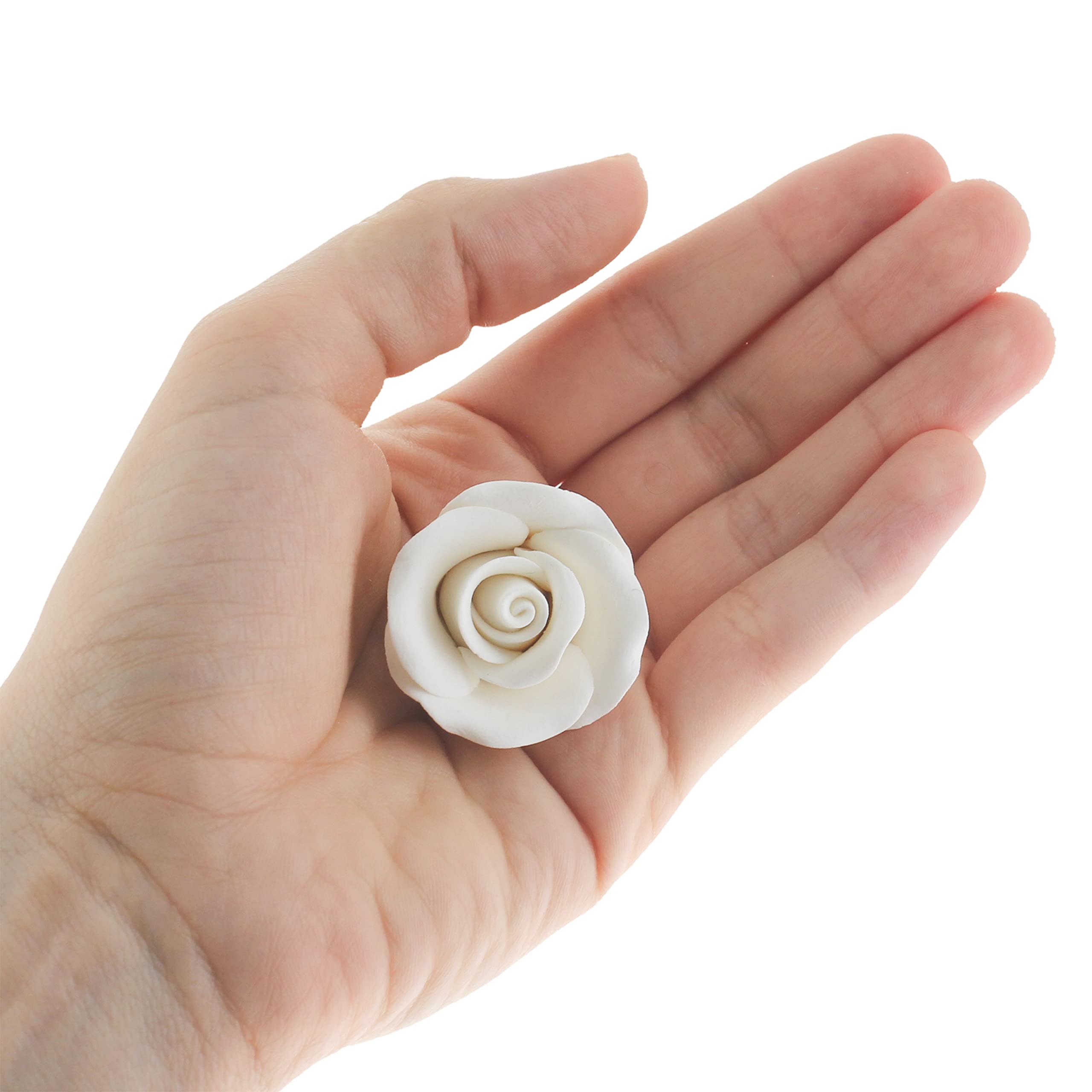 Deluxe White Roses for Cake Decorating, Premium Unwired Sugar Flowers by Global Sugar Art, White, Small