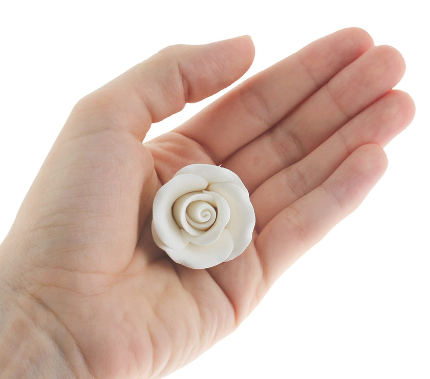 Deluxe White Roses for Cake Decorating, Premium Unwired Sugar Flowers by Global Sugar Art, White, Small