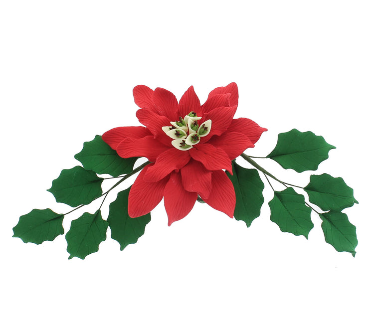 Poinsettia Sugar Flower & Holly Leaf Spray Kit for Cakes, by Global Sugar Art, Large without Berries